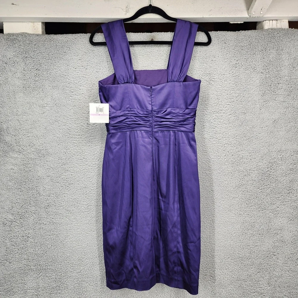 Donna Morgan Purple Satin Ruched Pleated Cocktail Dress DR125M Size 6 NEW